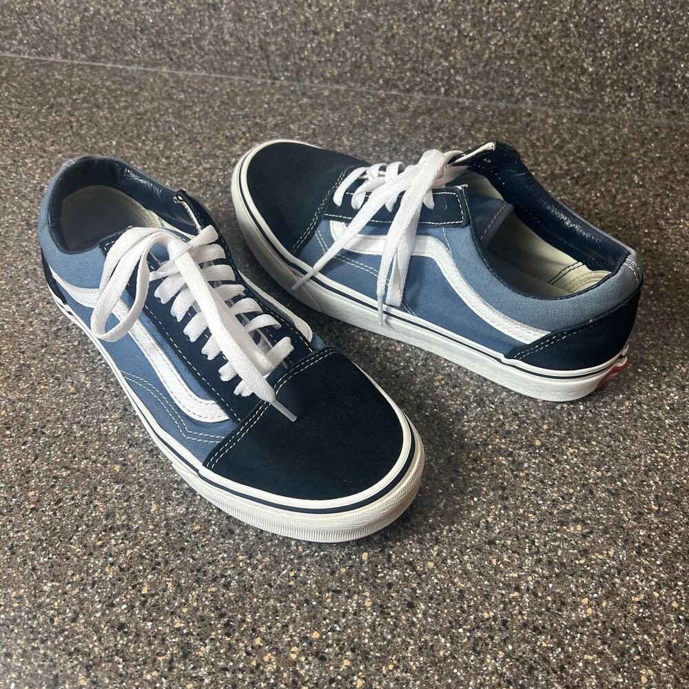 VANS Old Skool Black Blue Suede Canvas Skate Shoes Womens 8.5 Low Lace Up Mens 7
